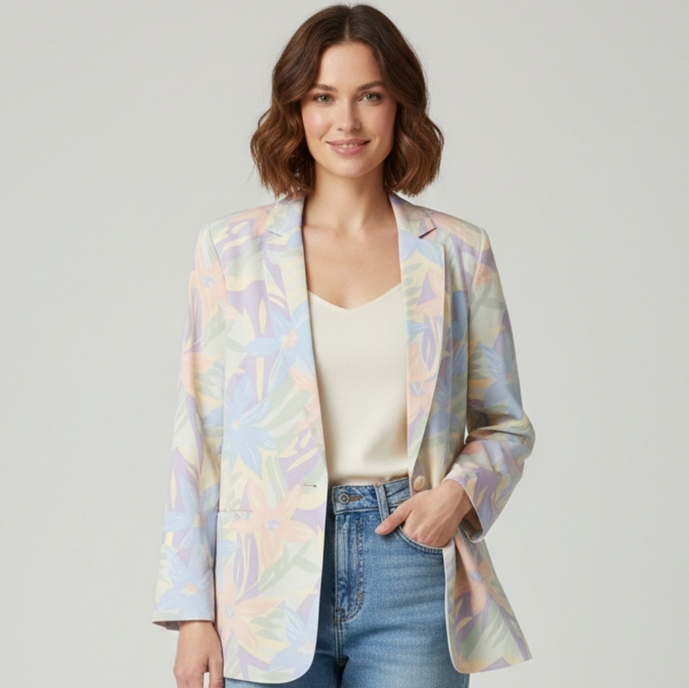 Vintage Match Makers By Koret Multicolor Pastel Floral Spring Blazer Size 14